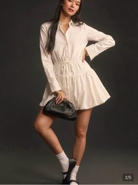 Reformation Cream Tiered Button-Front Shirt Dress